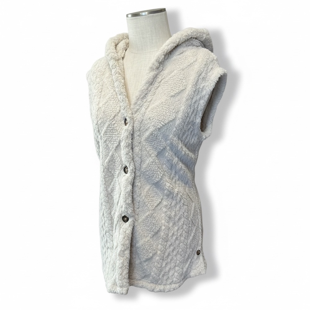 Boutique Cream Faux Fur Hooded Vest Women’s XL Cozy